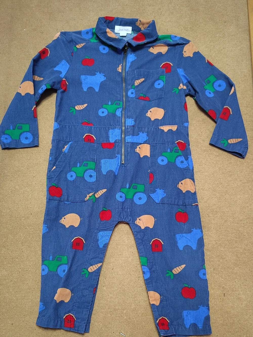 Family Farm Retro Baby Jumpsuit - Navy with Colorful Farm Prints